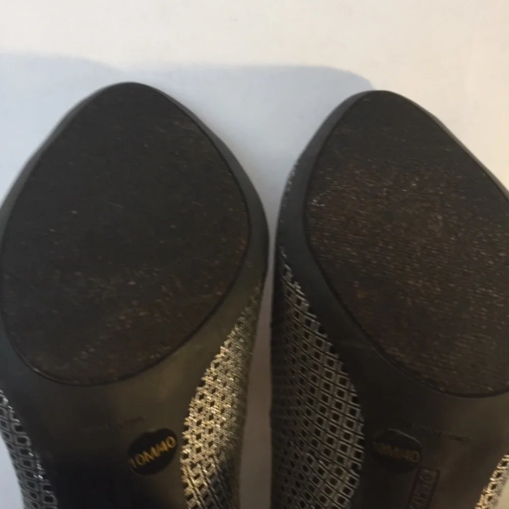 Vince Camuto Perforated Metallic Gray Block Heel Pumps